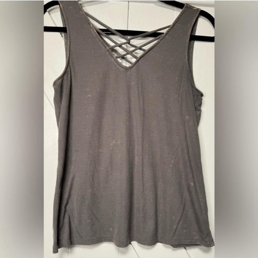 Rue21 Gray-green Sleeveless Top with Crisscross Design #1184